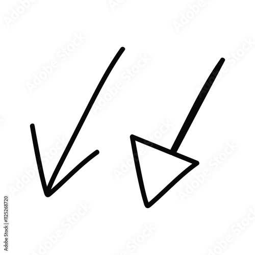 arrow mark pointing down isolated, hand drawn arrow icon