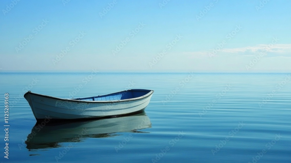A solitary boat floats on tranquil waters, surrounded by serenity and open space, inviting thoughts and reflections amidst the calm. Generative AI A solitary boat floats on tranquil waters, surrounded by serenity and open space, inviting thoughts and reflections amidst the calm. Generative AI