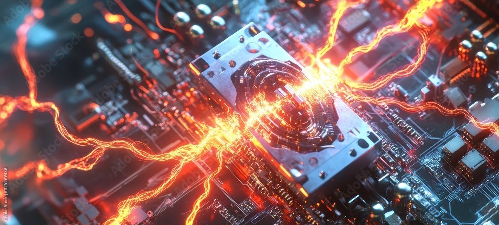 A depiction of a quantum computer, showcasing its intricate hardware and abstract circuits glowing with energy, symbolizing advanced computing power A depiction of a quantum computer, showcasing its intricate hardware and abstract circuits glowing with energy, symbolizing advanced computing power