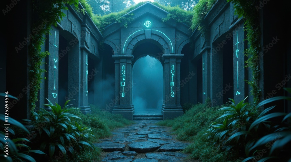 Glowing Runes on an Ancient Ruin Glowing Runes on an Ancient Ruin
