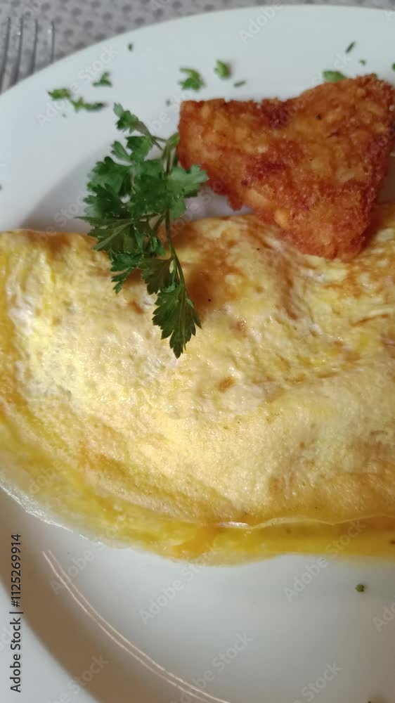 omelette, en gros plan, dans une assiette omelette, en gros plan, dans une assiette