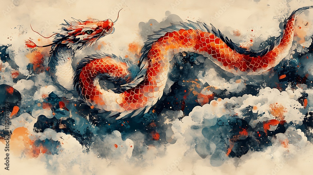 Obraz premium Majestic Dragon Painted in Vivid Colors.