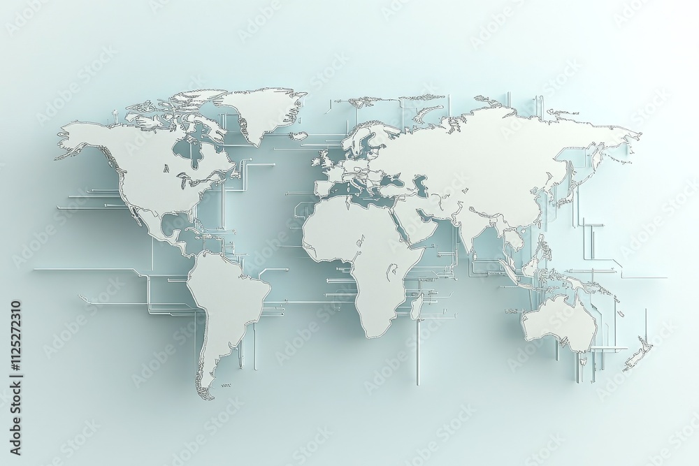 Fototapeta premium Modern world map design with digital connections illustrating global communication trends and technological advancement