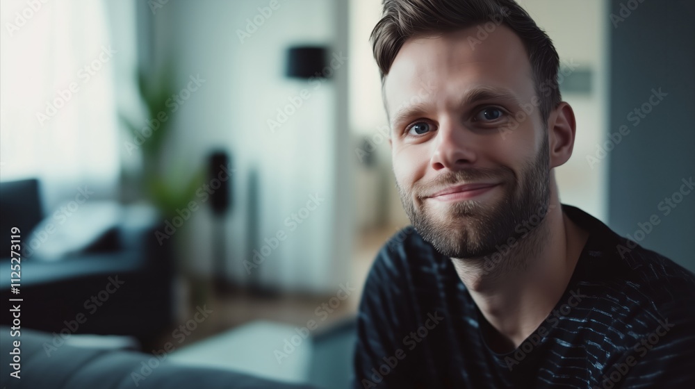 Man with a beard and a black shirt is smiling Man with a beard and a black shirt is smiling