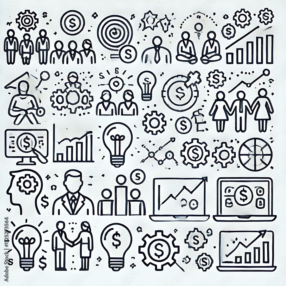 Business Strategy Icons Illustrate Financial Growth And Teamwork Business Strategy Icons Illustrate Financial Growth And Teamwork