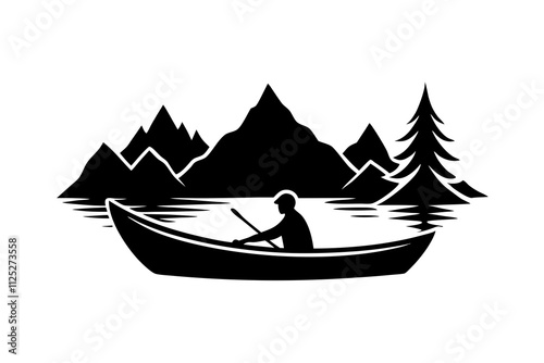 Canoeist on a Lake: Outdoor Adventure and Tranquil Waters Illustration
