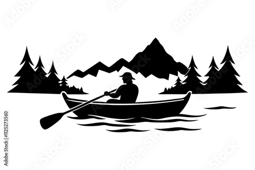 Canoeist on a Lake: Outdoor Adventure and Tranquil Waters Illustration