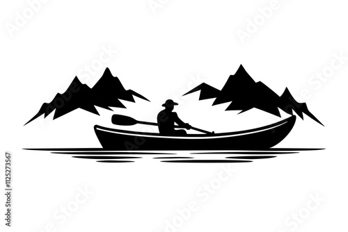 Canoeist on a Lake: Outdoor Adventure and Tranquil Waters Illustration
