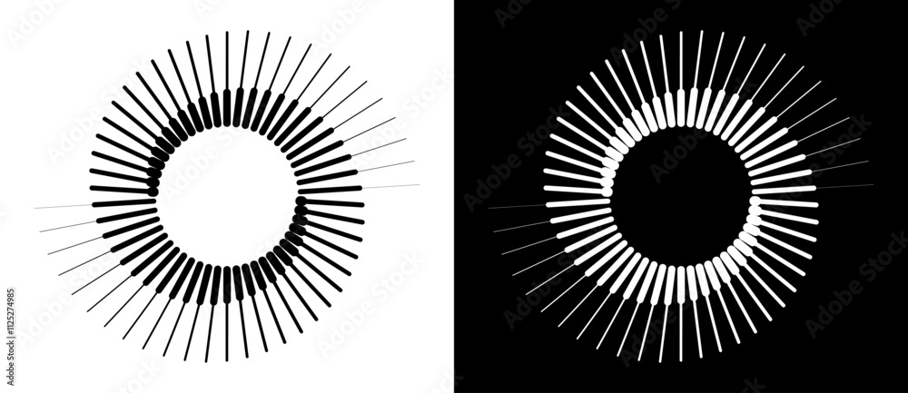 Fototapeta premium Spiral with lines as dynamic abstract vector background or logo or icon. Yin and Yang symbol. Black spiral on white background and white spiral on black background.