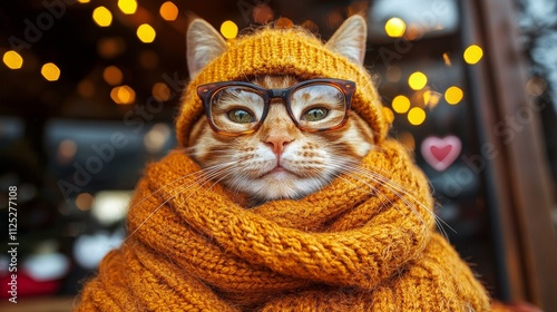 Stylish Cat in Autumn Knitwear and Glasses