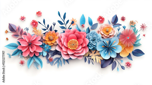 Flower design and decoration with various soft colors, Creative and soft pastel pattern made of colorful spring flowers, A paper art scene with blooming pastel flowers arranging randomly.