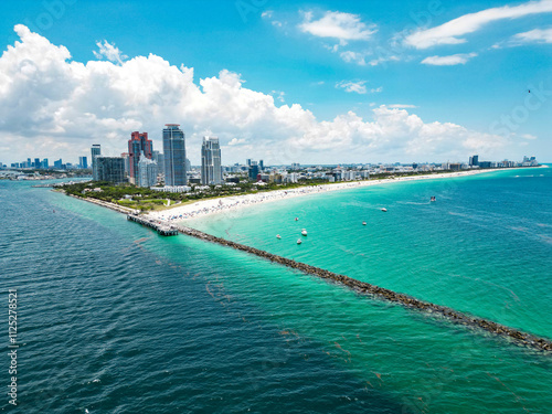 Summer in Miami . Miami beach coastline. Panoramic view of Luxury condos in Miami Beach Florida. Aerial View of Surfside Miami Beach. photo