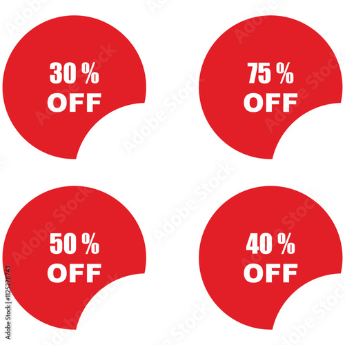 Sale tags set vector badges template, 30, 40, 50, 75 percent off, vector template set of red discount tags with percentages perfect for sale promotions special offers 