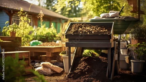 A photo of a composting setup in an urban farm.