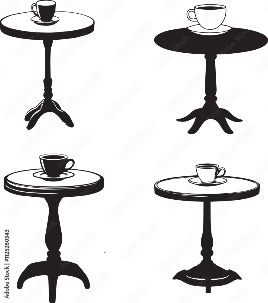 Table with tea cup Silhouette Vector Table with tea cup Silhouette Vector