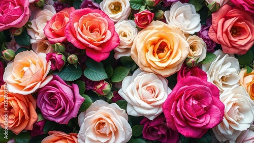 A beautiful floral wall background featuring vibrant roses in various colors, wall, colorful, floral