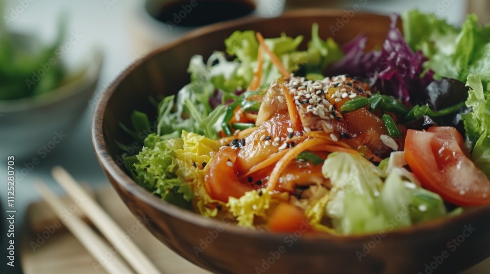Delicious Salmon Salad Bowl With Fresh Vegetables Delicious Salmon Salad Bowl With Fresh Vegetables