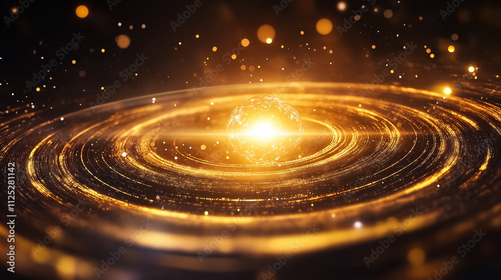 A stunning cosmic display emerges as planets align, casting a golden glow that captivates with its beauty A stunning cosmic display emerges as planets align, casting a golden glow that captivates with its beauty