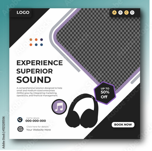 Headphone digital product social media post banner template design
