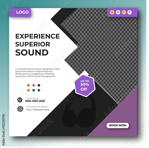 Headphone digital product social media post banner template design