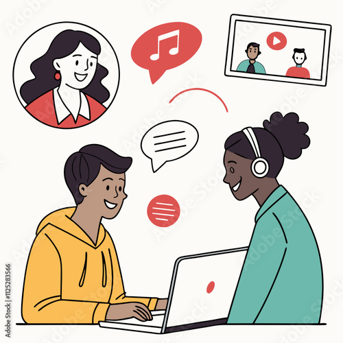 Online meeting people. Flat-style illustration for social networks, magazines, apps and the web.