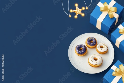 Celebrating the Festival of Lights with jelly donuts and festive decorations photo