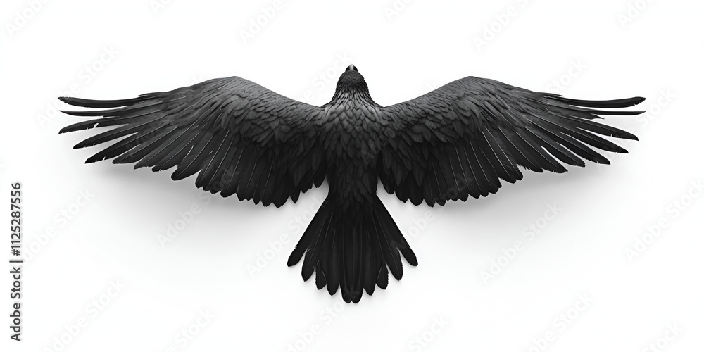 Obraz premium Black Bird with Wings Spread Isolated on White