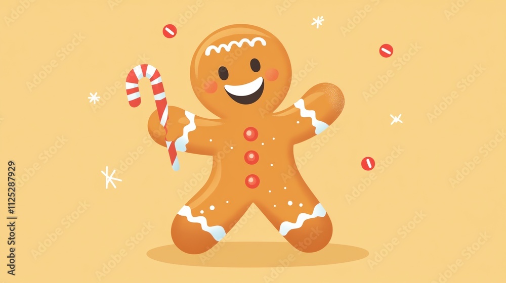 Obraz premium illustration flat design style cute gingerbread man holding a candy cane