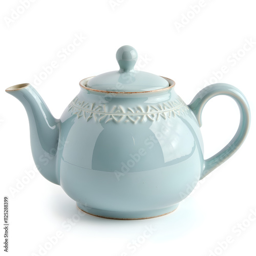 Elegant cerulean teapot with intricate detailing for sophisticated tea settings, photography of still life concept.