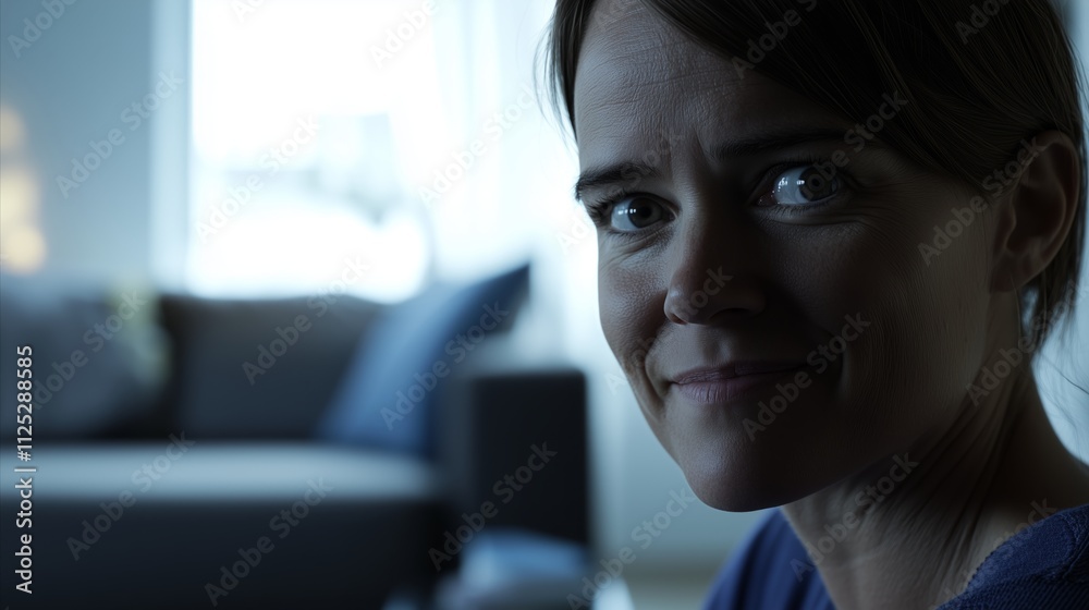 Woman is sitting on the floor in a living room Woman is sitting on the floor in a living room