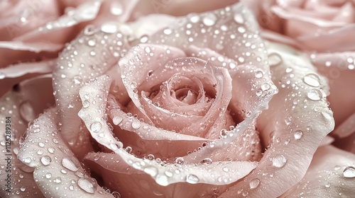 A close up of a pink rose with water droplets