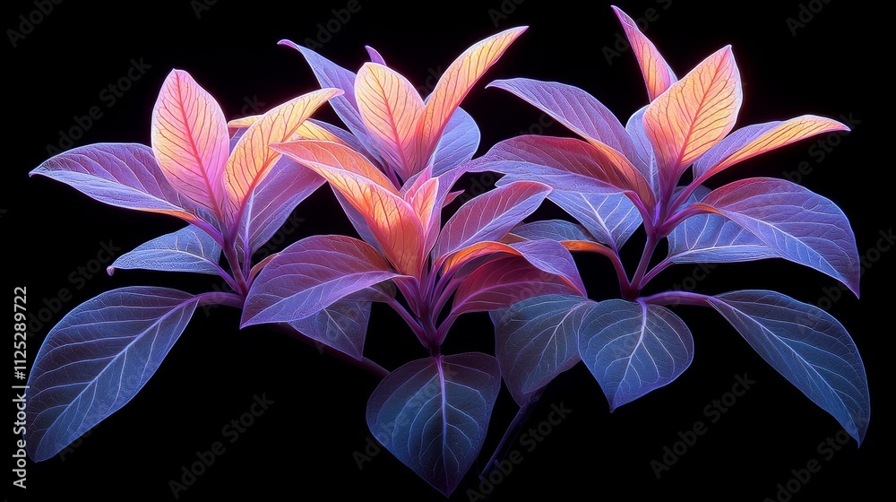 Fototapeta premium A bunch of purple and orange leaves on a black background