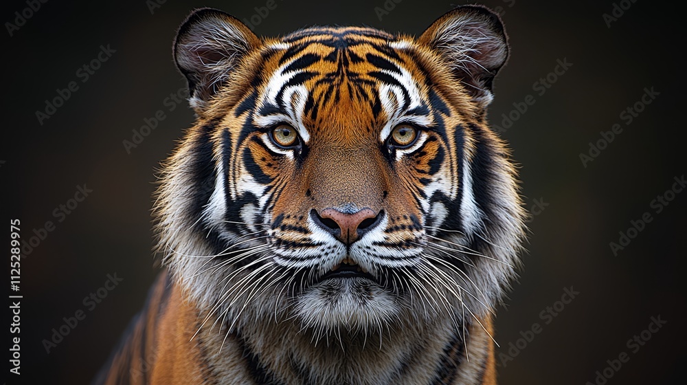 Obraz premium A close up of a tiger's face on a black background