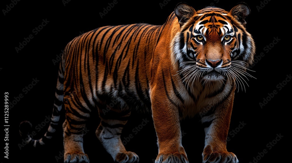 Obraz premium A tiger standing in front of a black background