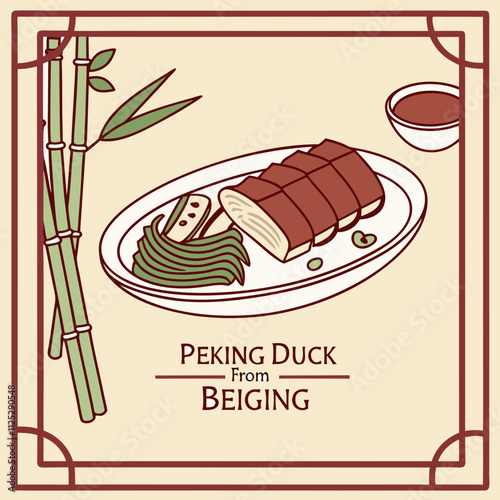 Chinese food peking duck from beijing menu illustration vector.