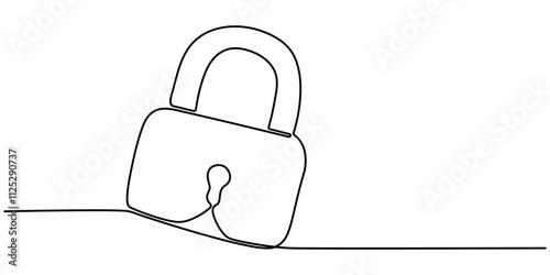 pade lock continuous one line drawing, Security Padlock Line icon, Sketch Design, Pixel perfect, Editable stroke, Encryption, Firewall, Guarding, Key, Continuous line draw design vector illustration. 