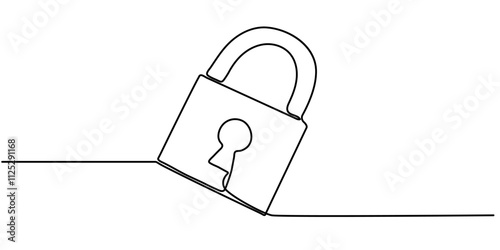 pade lock continuous one line drawing, Security Padlock Line icon, Sketch Design, Pixel perfect, Editable stroke, Encryption, Firewall, Guarding, Key, Continuous line draw design vector illustration. 