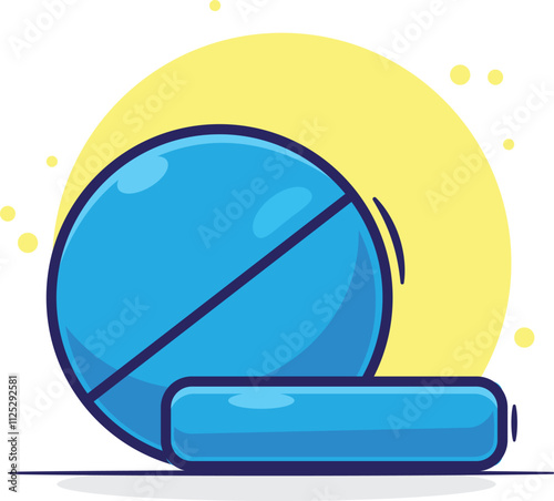 Blue medical pills cartoon vector icon, mascot and symbol illustration. Flat cartoon style. Pills