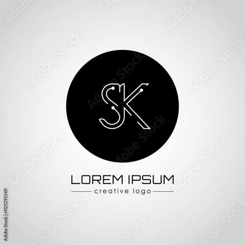 The creative logo is the letter S and K. A design element of a logo, business card, corporate sign or monogram. The idea of a thematic design