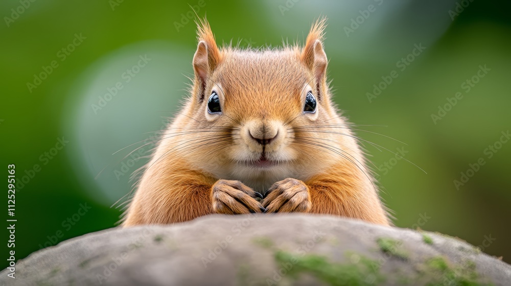 A red squirrel sitting on top of a rock A red squirrel sitting on top of a rock