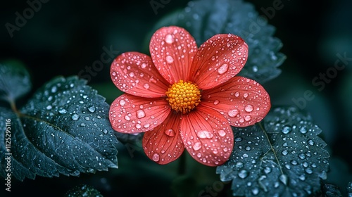 A red flower with water droplets on it