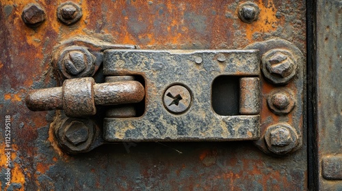 Close-up of a heavy-duty iron padlock securing a metal gate.