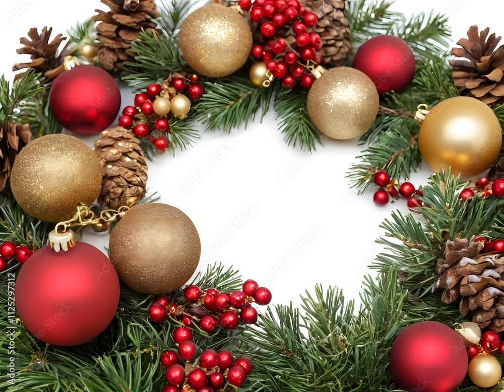 christmas composition with christmas balls and cones isoated on white background christmas composition with christmas balls and cones isoated on white background