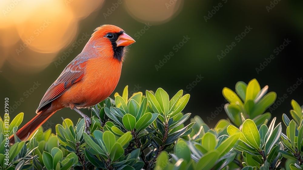 Fototapeta premium A red bird sitting on top of a bush
