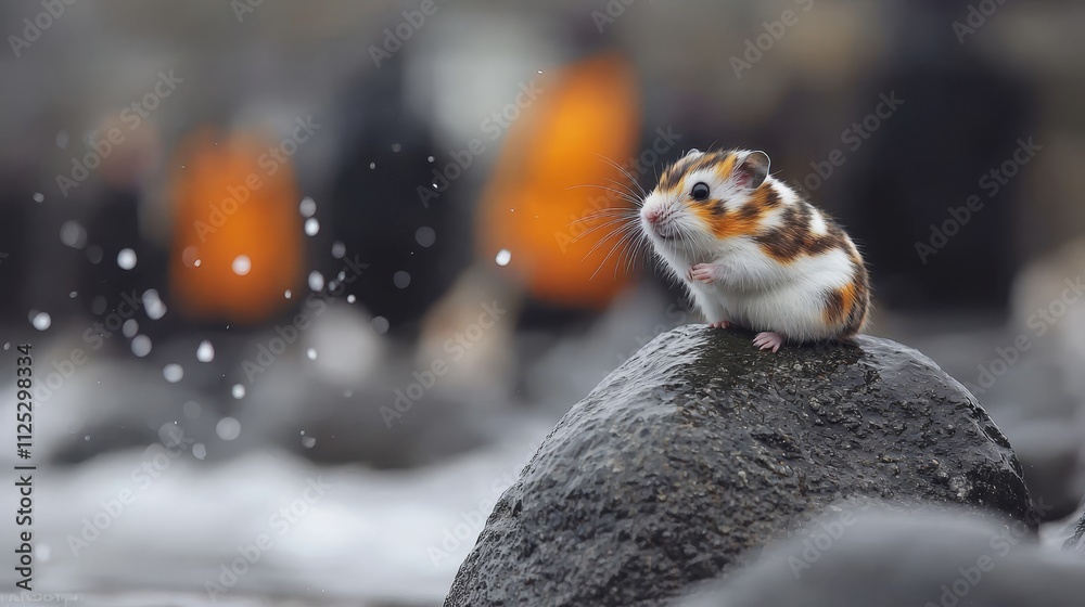 Obraz premium A hamster sitting on top of a rock in the water