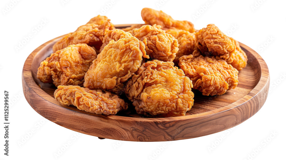 Crispy Fried Chicken on Wooden Plate Crispy Fried Chicken on Wooden Plate