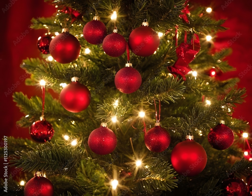 christmas tree decoration with red balls and lights christmas tree decoration with red balls and lights