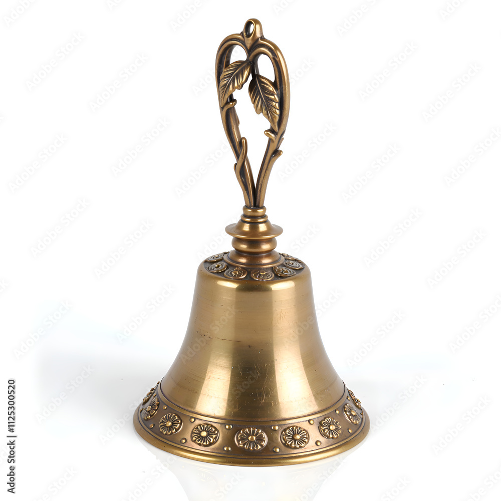Beautifully crafted bronze bell with elaborate leaf design and textured base, photography of still life concept. Beautifully crafted bronze bell with elaborate leaf design and textured base, photography of still life concept.