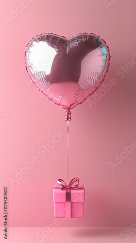 Valentine's Day background with pink balloon and pink gift.. minimalism. for the postcard. for advertising. for banners.