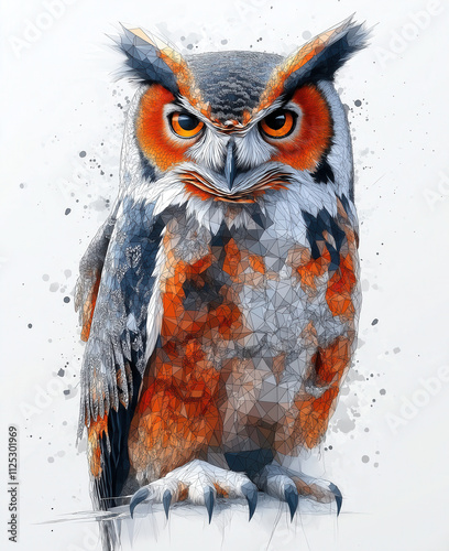 Illustration for children, thoughtful owl on white background. photo